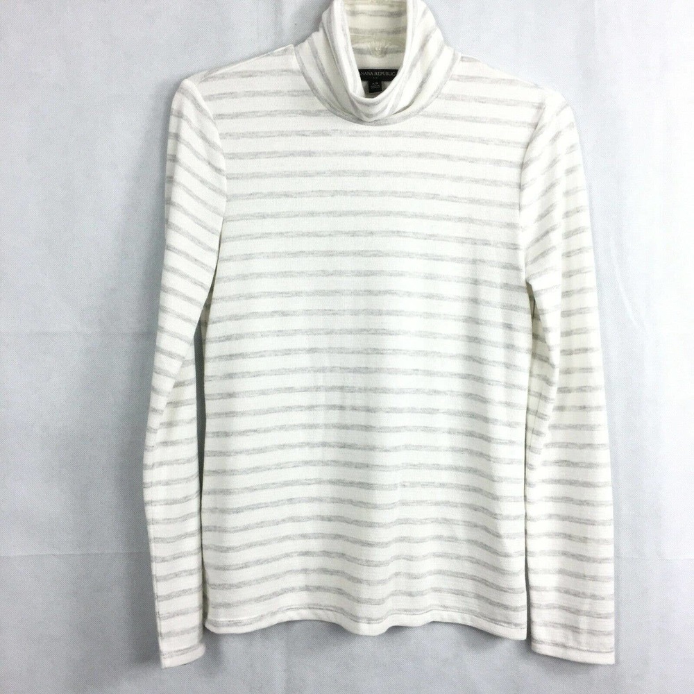 Banana Republic Sweater Womens Sz XS Gray White Striped Long Sleeve Stretch Top